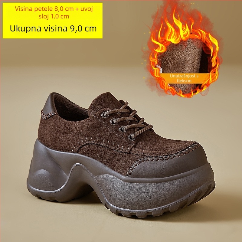 Platformske loaferice s okruglim vrhom, gornji dio od super fiber, EVA đon, prednje vezanje, debeli pet, za zimu i jesen