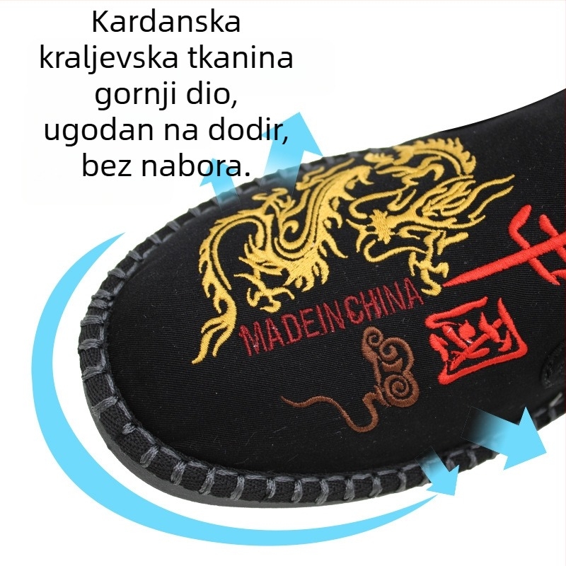 Muške etničke platnene tenisice za vožnju, prozračne, okrugli vrh, slip-on s elastikom, ulošak od bambusovih vlakana, PU potplat, niski profil, svakodnevna upotreba