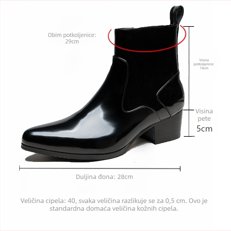Kožne Chelsea čizme s oštrim vrhom, bočni zatvarač, visina pete 3-5 cm, gornji dio teleće kože, potplat od gume