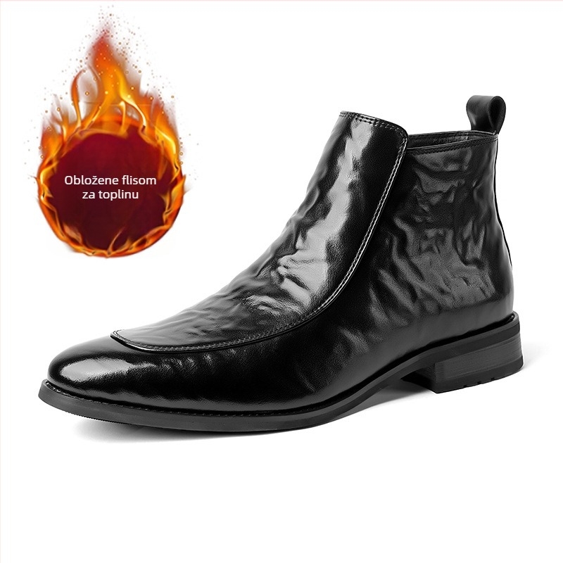 Muške Chelsea čizme sa bočnim zatvaračem, oštar vrh, srednja visina čizme, gornji dio od dijeljene kože