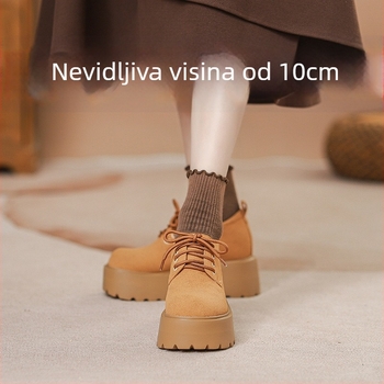 Platformne cipele u Birkenstock stilu, 10 cm unutarnje povećanje visine, vezanje na šnure, debela potplat, PU potplat