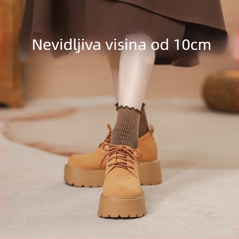 Platformne cipele u Birkenstock stilu, 10 cm unutarnje povećanje visine, vezanje na šnure, debela potplat, PU potplat