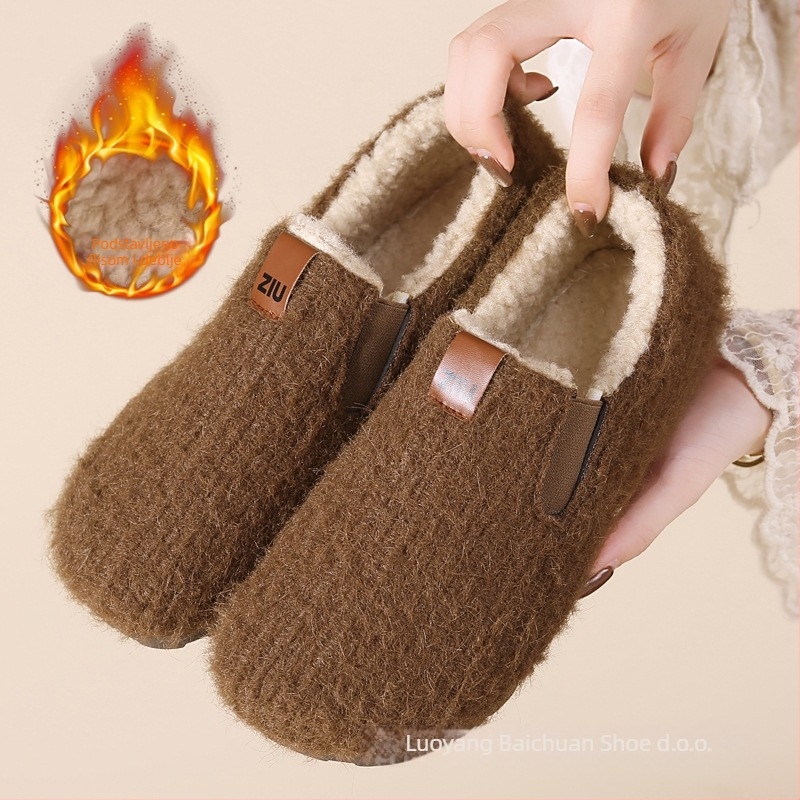 Ženski velur slip-on loaferi – podstavljeni flisom, okrugla prednja stranica, korejskog stila, niski pet 1–3 cm, PVC đon