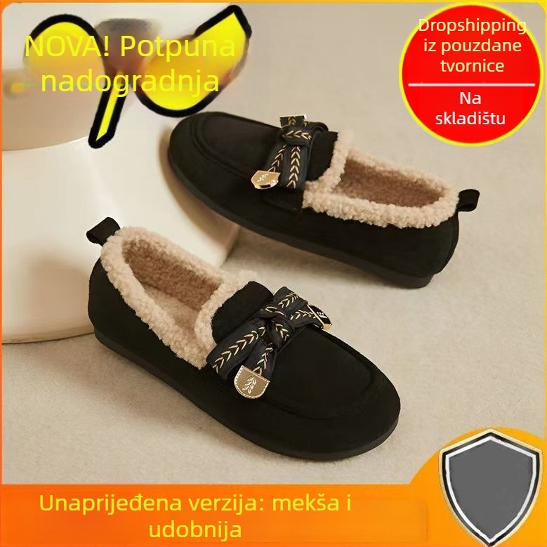 Velurovi loaferi za zimu, okrugli nos, podstava od flisa, gumena potplat, slip-on