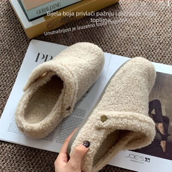 Ženski loaferi s ovčjom vunom, korejskog stila, gumena potplat, okrugli vrh, srednje visoke potpetice 3–5 cm