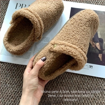 Ženski loaferi s ovčjom vunom, korejskog stila, gumena potplat, okrugli vrh, srednje visoke potpetice 3–5 cm