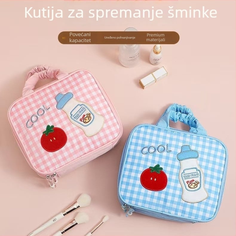 Torbica za šminku s vezenim dizajnom, sklopiva višestruka organizacija, velik kapacitet, Oxford tkanina, zatvarač