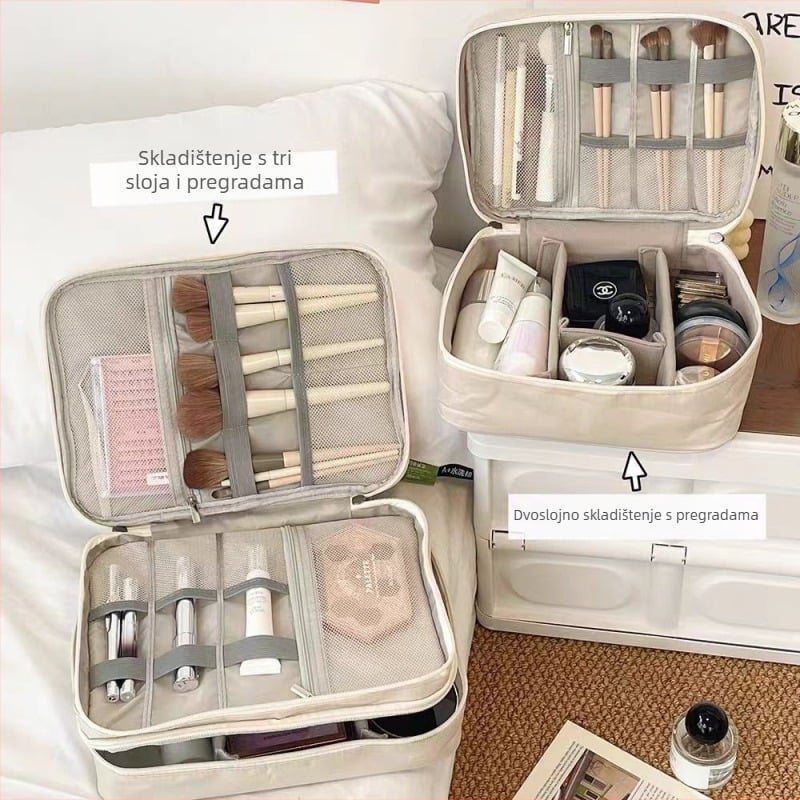 Kozmetička torba velike kapacitete s pregradama, prijenosna za putovanja, otporna na mrlje, višenamjenski organizator kozmetike (Materijal: Tkanina; Uzorak: Drugo; Podstava: Drugo; Funkcija: Drugo; Spol: Muškarac)