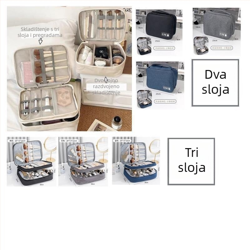 Kozmetička torba velike kapacitete s pregradama, prijenosna za putovanja, otporna na mrlje, višenamjenski organizator kozmetike (Materijal: Tkanina; Uzorak: Drugo; Podstava: Drugo; Funkcija: Drugo; Spol: Muškarac)