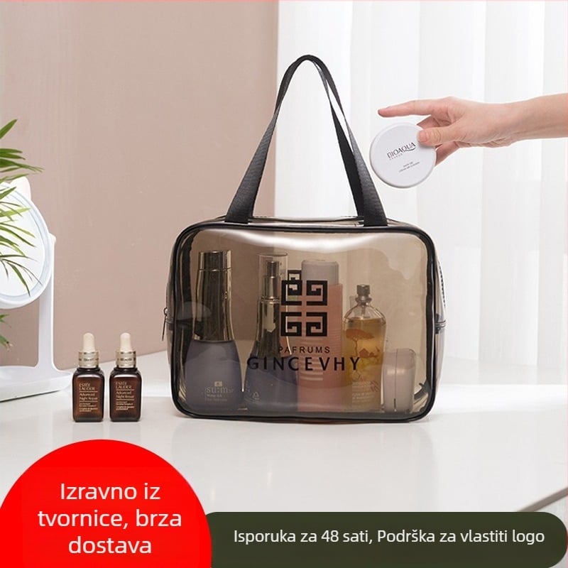 PVC kozmetička torbica, kubnog oblika, veliki kapacitet, višefunkcionalna s odjeljkom za suho/mokro, vodootporna, za putovanja