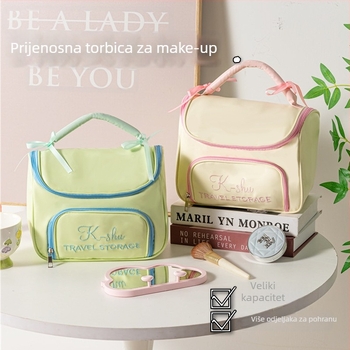 Putna kozmetička torba, velika kapaciteta, vodootporna, PU materijal, podstava od platna, zatvarač