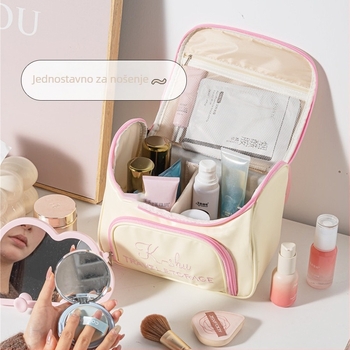 Putna kozmetička torba, velika kapaciteta, vodootporna, PU materijal, podstava od platna, zatvarač