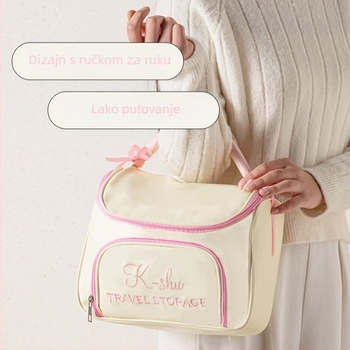 Putna kozmetička torba, velika kapaciteta, vodootporna, PU materijal, podstava od platna, zatvarač