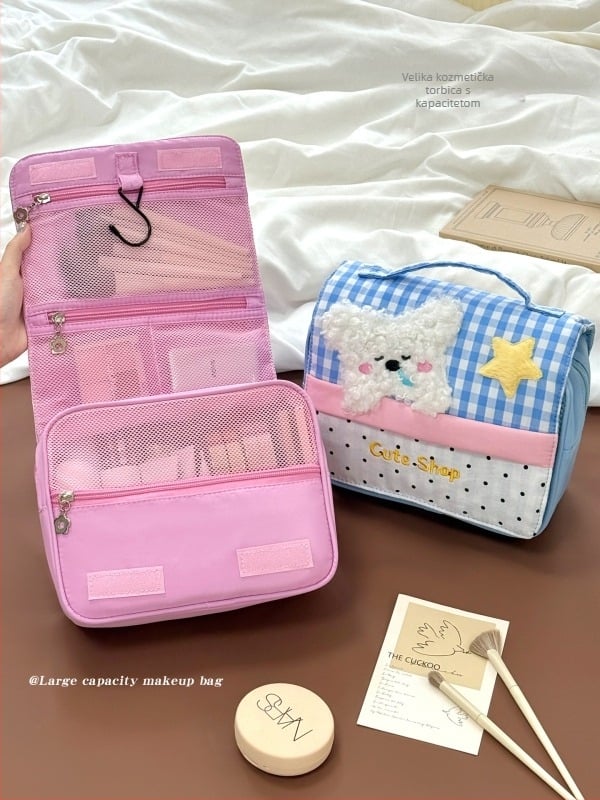 Torba za šminku i kozmetička torba s temom psa, platnena, pliš dizajn, životinjski uzorak, podstava od poliestera