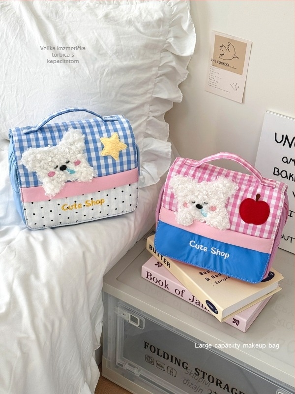 Torba za šminku i kozmetička torba s temom psa, platnena, pliš dizajn, životinjski uzorak, podstava od poliestera