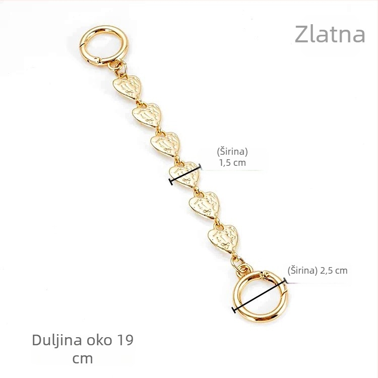 Lanac za produženje kaiša torbe s dizajnom srca – cinkovog legura, dodaci za crossbody/ramenski kaiš, proljeće 2024