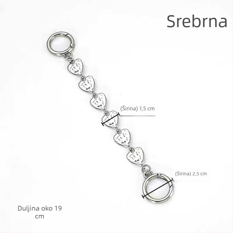 Lanac za produženje kaiša torbe s dizajnom srca – cinkovog legura, dodaci za crossbody/ramenski kaiš, proljeće 2024