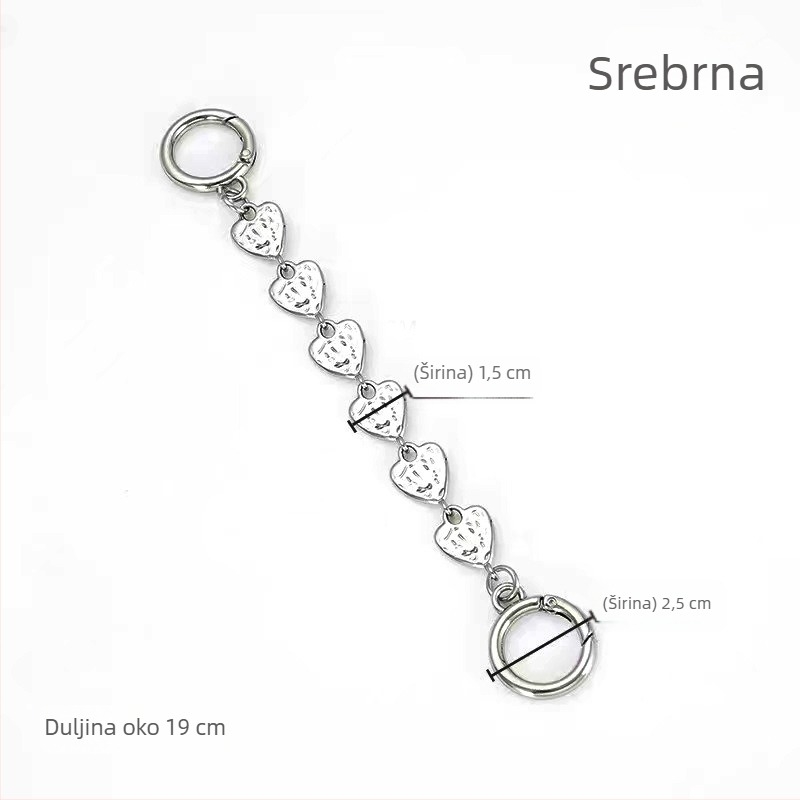 Lanac za produženje kaiša torbe s dizajnom srca – cinkovog legura, dodaci za crossbody/ramenski kaiš, proljeće 2024