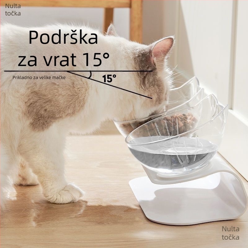 Posuda za hranu mačaka s zaštitom vrata, dvostruka posuda, dvostruki dizajn nagiba otvora (Materijal: nehrđajući čelik; Kategorija: pribor za kućne ljubimce; Namijenjeno: mačke; Uvoz: Ne)