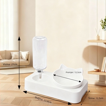 Dvostruka posuda za mačke s automatskom vodom, protiv prevrtanja, plastika