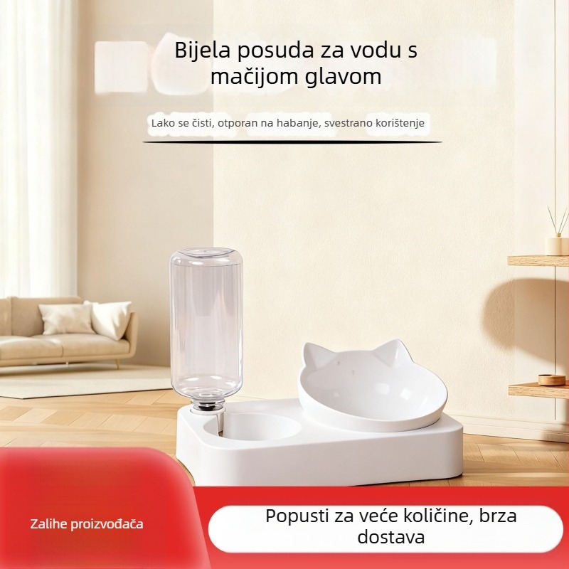 Dvostruka posuda za mačke s automatskom vodom, protiv prevrtanja, plastika