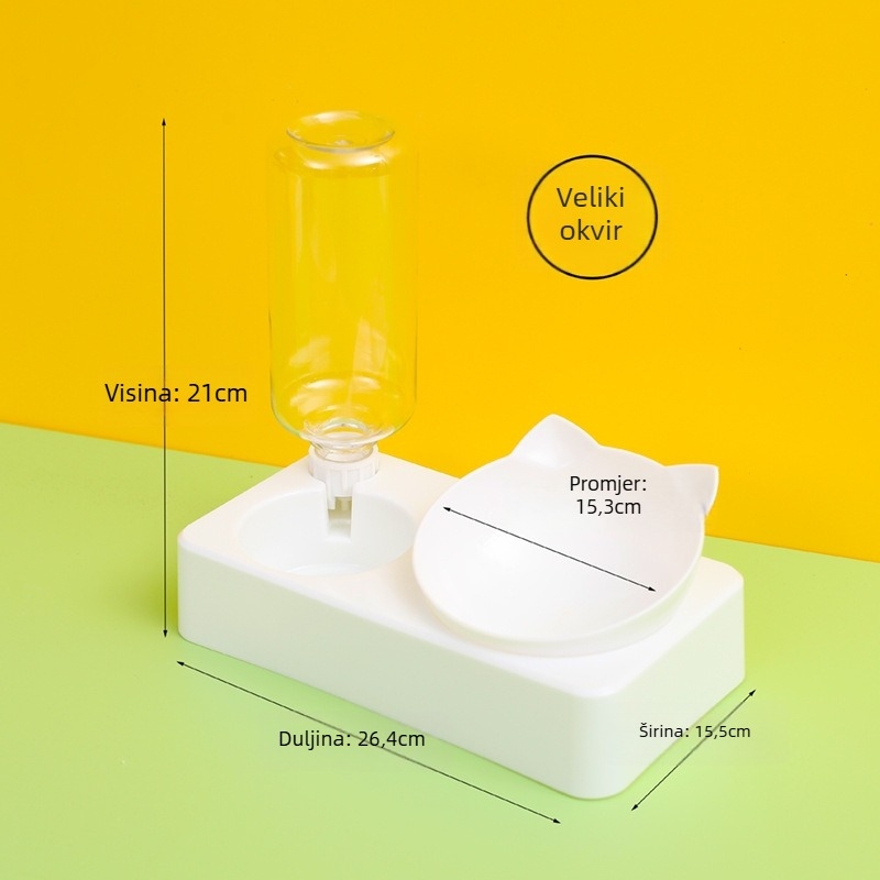 Dvostruka posuda za mačke s automatskom vodom, protiv prevrtanja, plastika