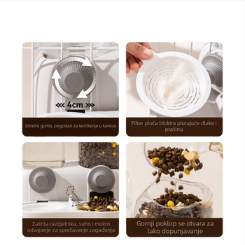 Sve u jednom: viseća hranilica za mačke i posuda za vodu, staklena konstrukcija