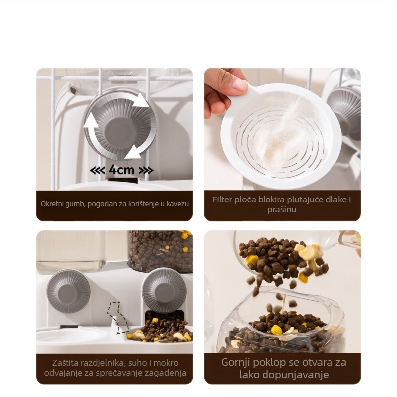 Sve u jednom: viseća hranilica za mačke i posuda za vodu, staklena konstrukcija