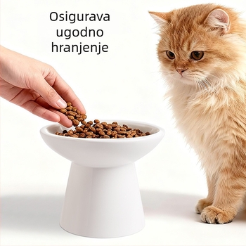 Keramička zdjela za mačke, Shuo ni, s protuvrtanjem i zaštitom vrata, podignuti stalak