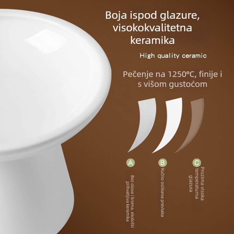 Keramička zdjela za mačke, Shuo ni, s protuvrtanjem i zaštitom vrata, podignuti stalak