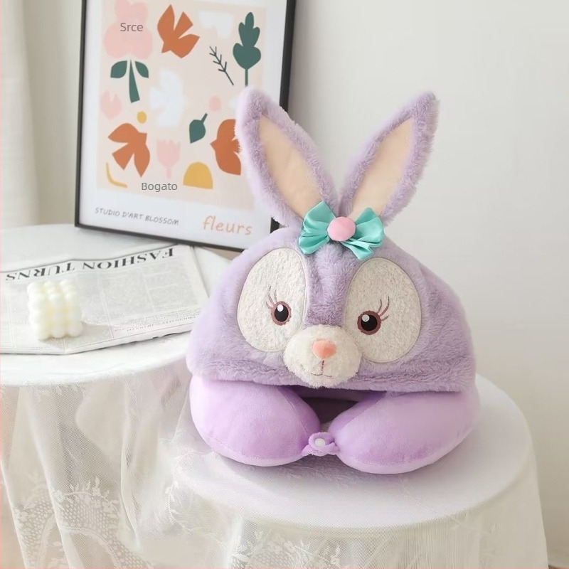 U-oblikovani plišasti jastuk s kapuljačom u motivu Cartoon Stitch, Crystal Velvet tkanina, punjenje od poliester vlakana, za odrasle