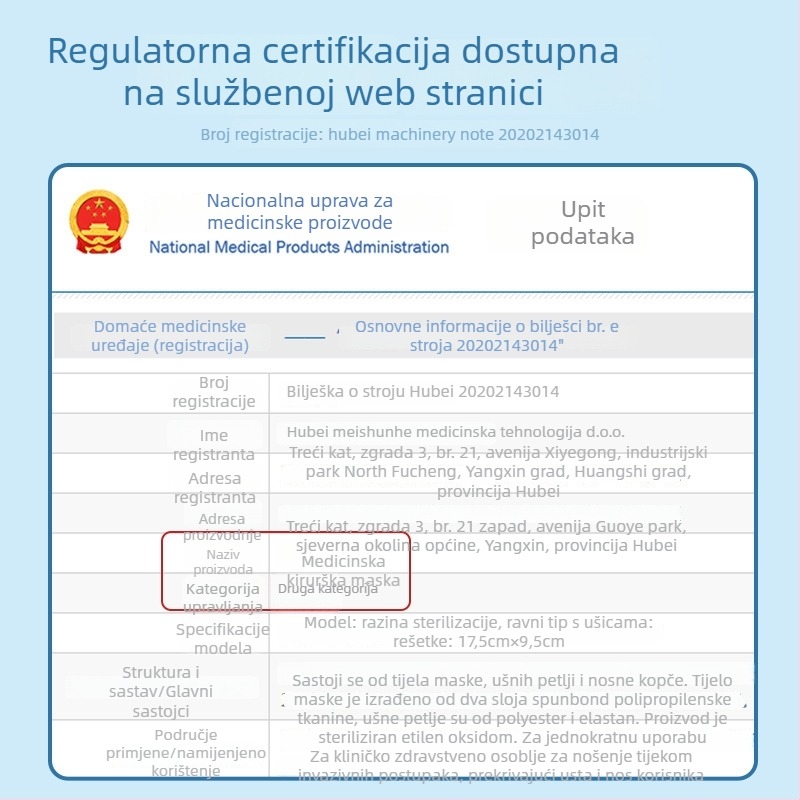 Doctor Chu medicinska kirurška maska – netkano tkivo + meltblown, jednokratna, mekana, brend Doctor Chu