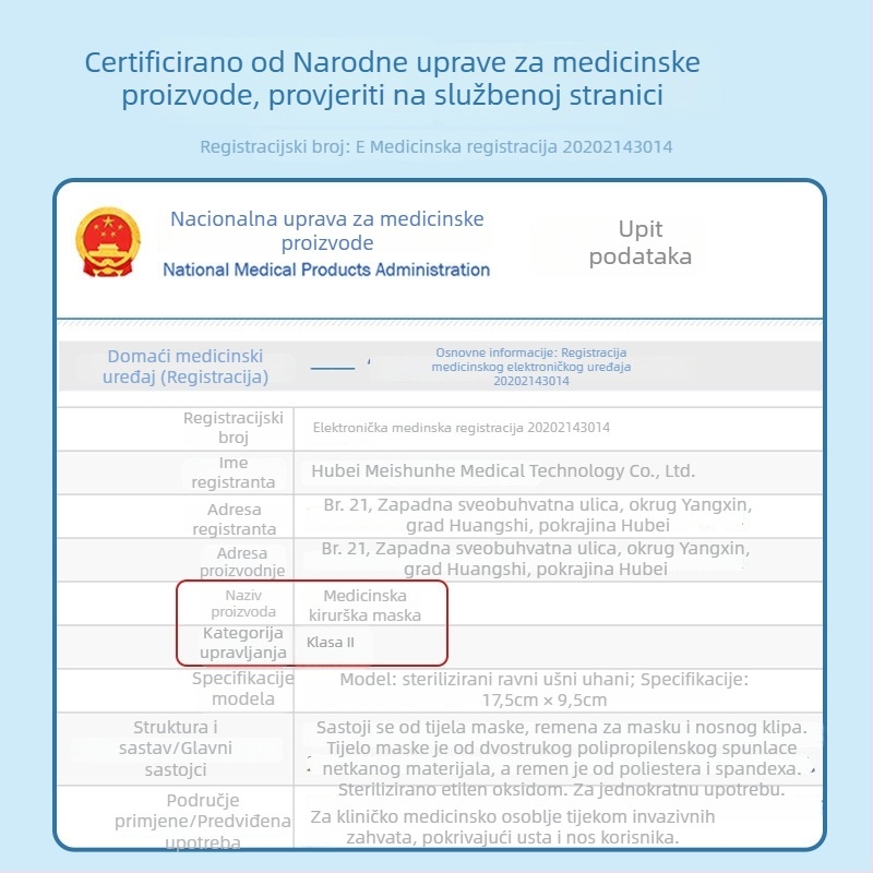 Doctor Chu dječje medicinske kirurške maske, jednokratne, individualno pakirane, netkani materijal + meltblown sloj