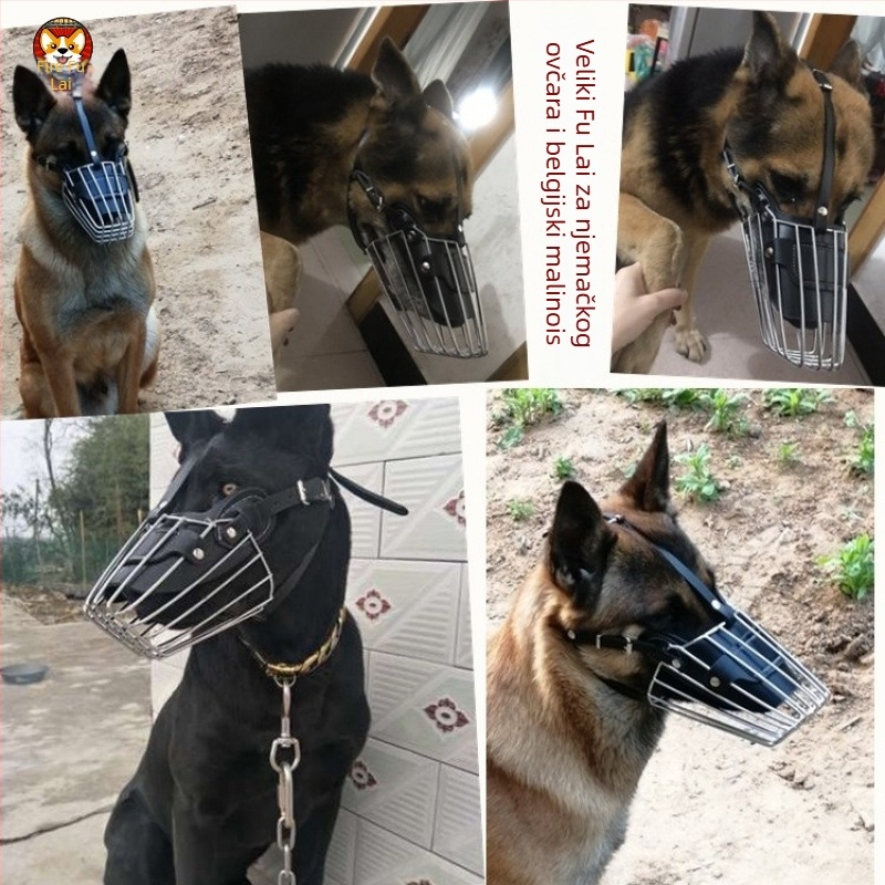 Željezna i PU kožna muzzla za pse s dugačkim njuškom — protiv lave, protiv ugriza, protiv slučajnog gutanja