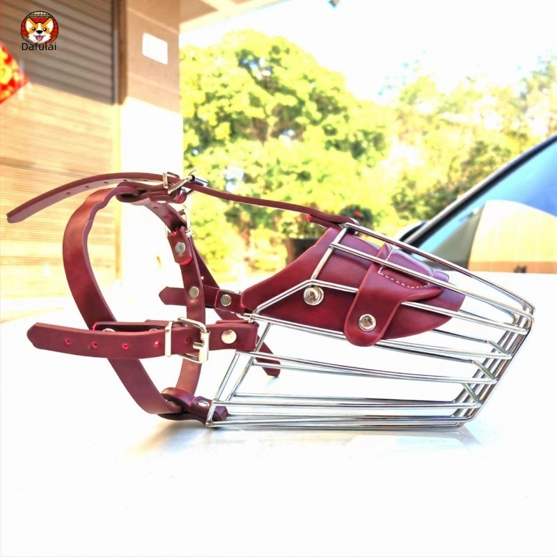 Željezna i PU kožna muzzla za pse s dugačkim njuškom — protiv lave, protiv ugriza, protiv slučajnog gutanja