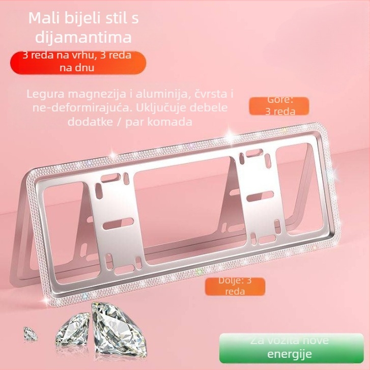 Okvir registarske pločice s kristalima za vozila nove energije – aluminijska legura