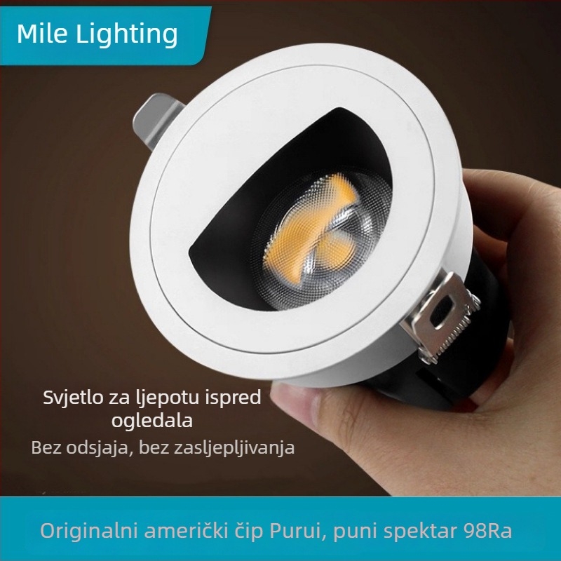 Ugrađeno LED svjetlo za ogledalo za šminku, COB izvor, CRI ≥95, 220V, aluminijsko kućište, gumb prekidač