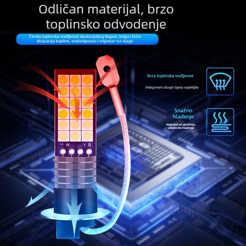 LED svjetla za maglu za vozila – trobojna, model 3030, 12V, aluminijsko kućište