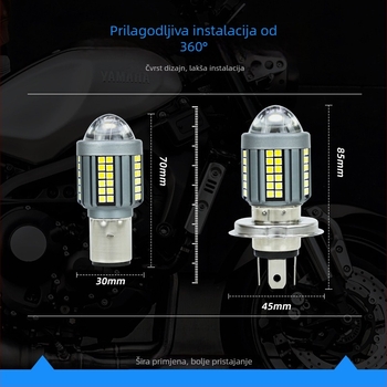Motociklist LED prednje svjetlo H4 BA20D, dvobojno, aluminijsko kućište, leća, 9–80V, 0,18A, vijek trajanja 5.000.000 h