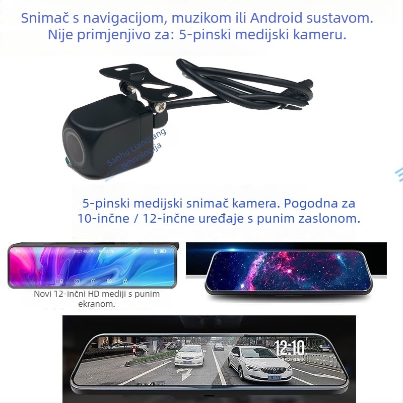 Auto stražnja kamera s 5-pinskim priključkom, AHD video, 720P rezolucija, 170° kut gledanja, 12V napajanje