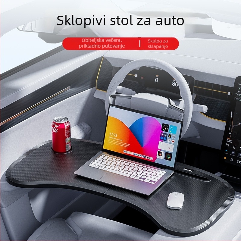 Prijenosni sklopivi stol u auto za Tesla Model 3/Y – radna ploha unutar vozila kod volana (ST-3608, ABS s visokokvalitetnim hardverom, moguć ispis logotipa)