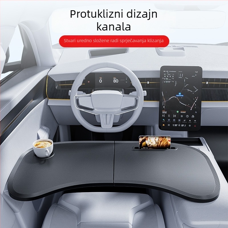 Prijenosni sklopivi stol u auto za Tesla Model 3/Y – radna ploha unutar vozila kod volana (ST-3608, ABS s visokokvalitetnim hardverom, moguć ispis logotipa)