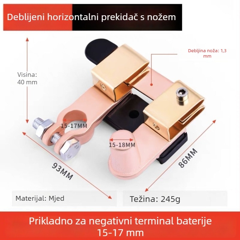 Haowei prekidač za isključivanje negativnog napona za automobile — uspravni/ravni dizajn, čista bakra, 12V–24V, za automobile, kamione i tricikle
