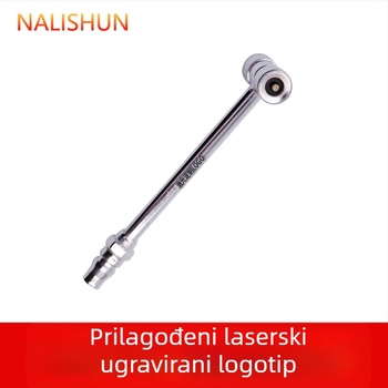 Cijev za napuhavanje guma s dvostrukim nastavkom – višenamjenska za auto, motocikl i bicikl; materijal: metal i guma