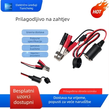 Ženski utikač za upaljač 12V s krokodilskim klipom i napojnim kabelom — PVC izolacija, KTL certifikat