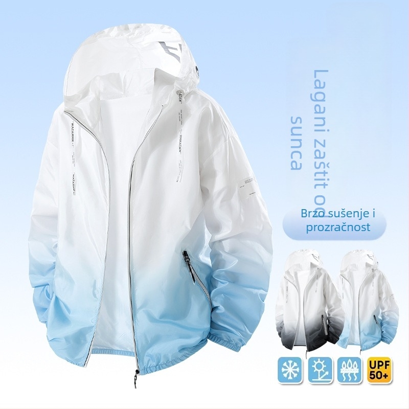 Ice Silk jakna s kapuljom za tinejdžere, lagana ljetna vanjska jakna s UV zaštitom i gradientnim dizajnom, zatvarač i bočni džepovi