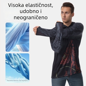 Muška jakna za zaštitu od sunca za vanjske aktivnosti, ribolov, ležernog kroja, prozračna, brzo se suši, s kapuljačom, ljeto