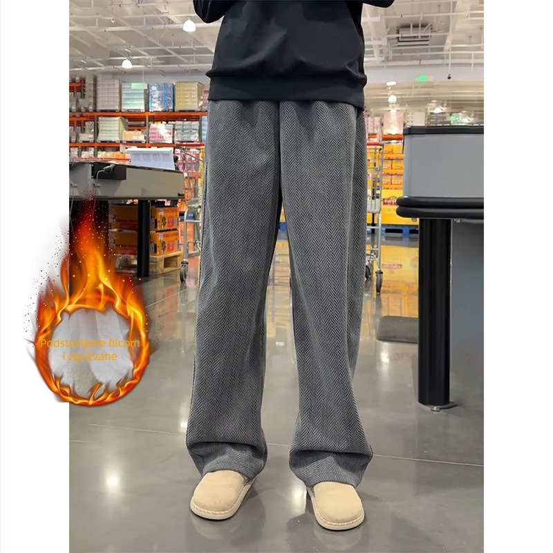 Sportske hlače od poliestera s flisom, slobodnog kroja, srednji pojas s vezivanjem, prugasti uzorak