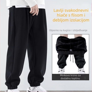 Muške casual hlače s fleec podstavom, debele, visokim strukom, mikroelastične, ravni kroj