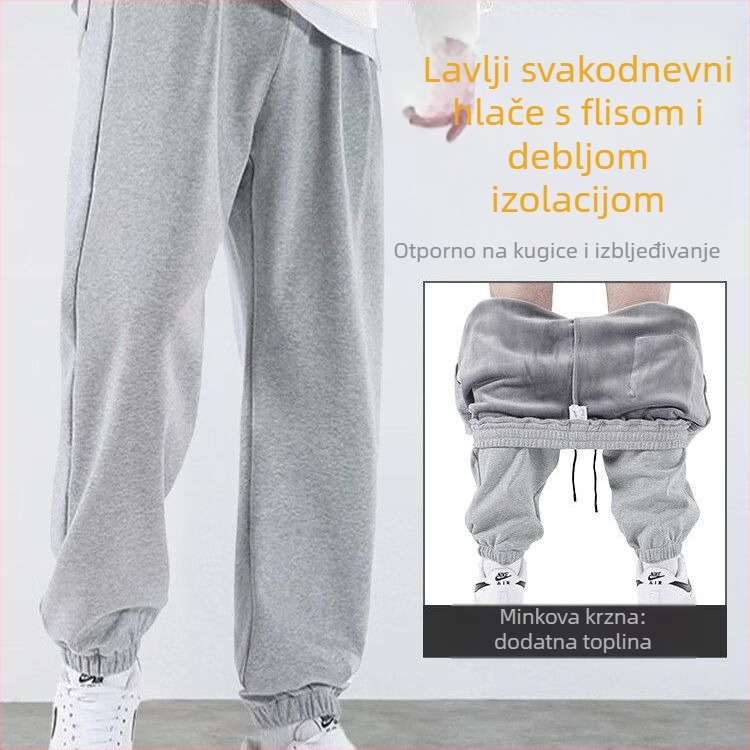 Muške casual hlače s fleec podstavom, debele, visokim strukom, mikroelastične, ravni kroj